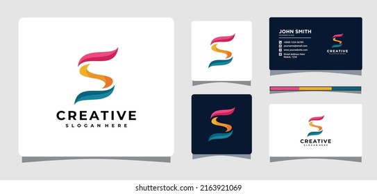 Abstract colorful Letter S Logo Template With Business Card Design Inspiration
