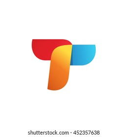 Abstract colorful letter T or R logo vector design, leaves style, elegant beauty geometric logotype isolated on white background, red orange blue colors