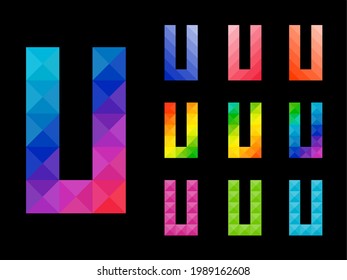 Abstract colorful letter U 3D icon logo set. Suitable for corporate, printing use or app identity design isolated on black background.