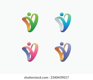 Abstract colorful letter v people logo variations
