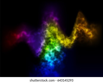 Abstract colorful light and smoke on black background. Vector illustration.