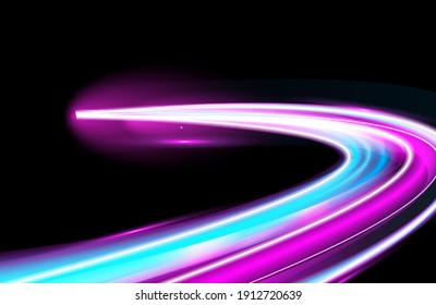 Abstract Colorful Light Trails With Motion Blur Effect, Speed Background. Futuristic Neon Light Effect. Speed Of Light Concept Background