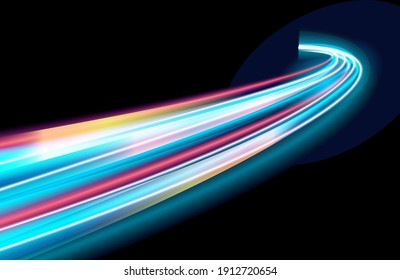 Abstract Colorful light trails with motion blur effect, speed background. futuristic neon light effect. Speed of light concept background