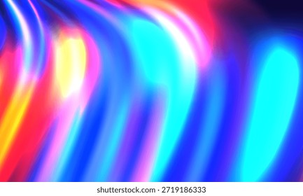 Abstractas fondo de onda de luz colorido con movimiento fluido suave, degradado rojo y amarillo azul vibrante sobre fondo oscuro, textura de arte digital moderno.