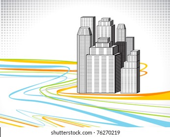 abstract colorful line wave with building vector illustration
