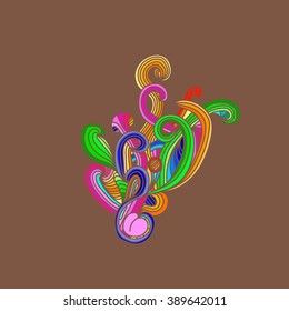 abstract colorful line wave on brown background 