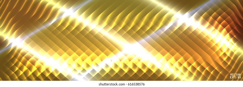 Abstract Colorful Linear Pattern. Volumetric Stripes with Golden Lighting. Vector. 3d Illustration