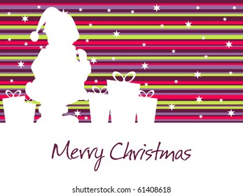 abstract colorful lines background with santa silhouette and gift illustration