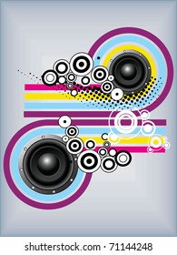 abstract colorful lines, circle background with musical vinyl