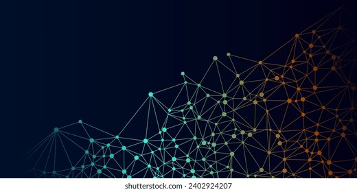 abstract colorful colorful lines with connected dots in dark background