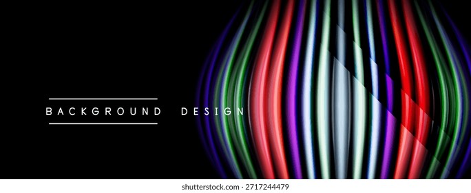 Abstrakte, farbenfrohe Linien erzeugen einen dynamischen visuellen Effekt. Dunkler Hintergrund betont lebendiges Spektrum, modernes Design-Element.