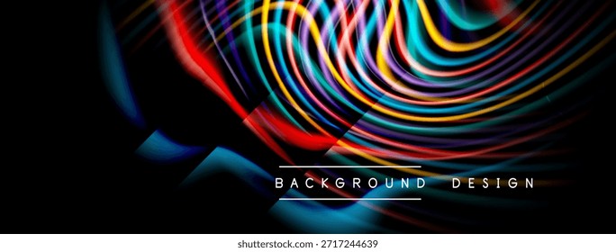 As linhas coloridas abstratas criam um plano de fundo dinâmico. As curvas brilhantes se cruzam, formando elementos de design modernos. O espaço escuro enfatiza tons vibrantes.