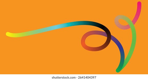 Abstract Colorful Lines on Orange Background. A vibrant graphic design featuring flowing, colorful lines in various shades against a bright orange backdrop.