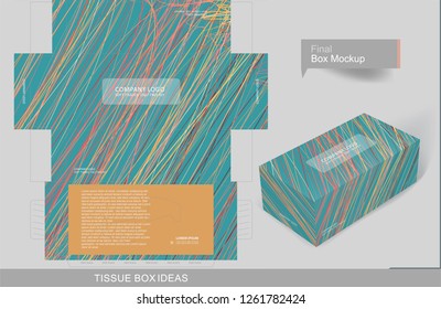Abstract Colorful Lines Or Thread Pattern Tissue Box Concept, Template For Business Purpose, Place Your Text And Logos And Ready To Go For Print