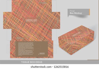 Abstract colorful lines or thread pattern tissue box concept, template for business purpose, place your text and logos and ready to go for print