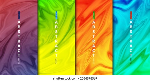 Abstract colorful liquid combination set. Fluid marble texture Red, Blue, Green, Orange, Cyan for templates, brochures, posters, banners collection.