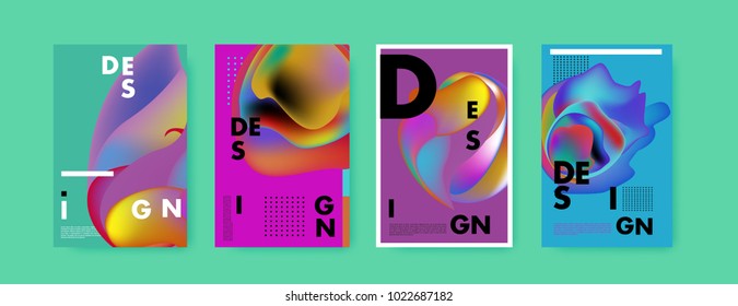 Abstract colorful liquid and curvy colors background for poster design. Blue, yellow, red, orange, pink and green. Vector banner poster template in Eps10.