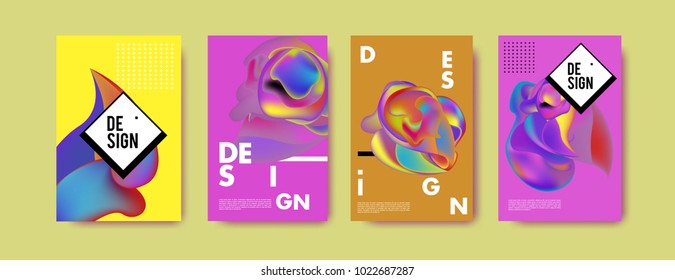 Abstract colorful liquid and curvy colors background for poster design. Blue, yellow, red, orange, pink and green. Vector banner poster template in Eps10.