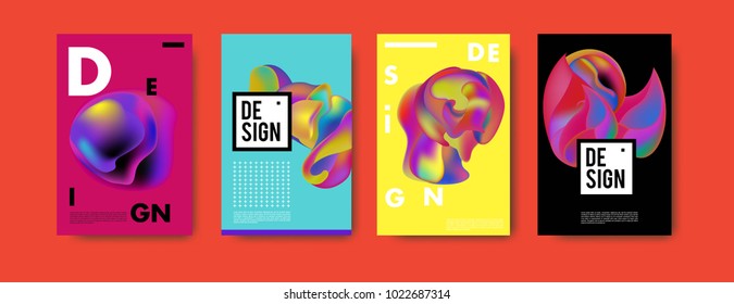 Abstract colorful liquid and curvy colors background for poster design. Blue, yellow, red, orange, pink and green. Vector banner poster template in Eps10.