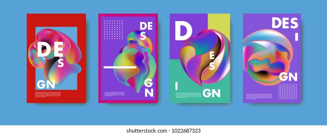 Abstract colorful liquid and curvy colors background for poster design. Blue, yellow, red, orange, pink and green. Vector banner poster template in Eps10.