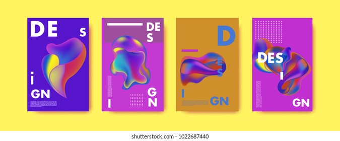 Abstract colorful liquid and curvy colors background for poster design. Blue, yellow, red, orange, pink and green. Vector banner poster template in Eps10.