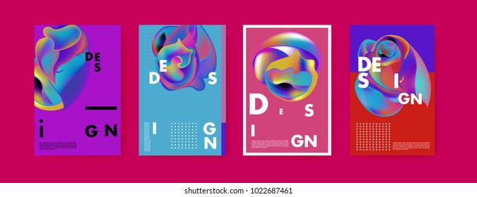 Abstract colorful liquid and curvy colors background for poster design. Blue, yellow, red, orange, pink and green. Vector banner poster template in Eps10.