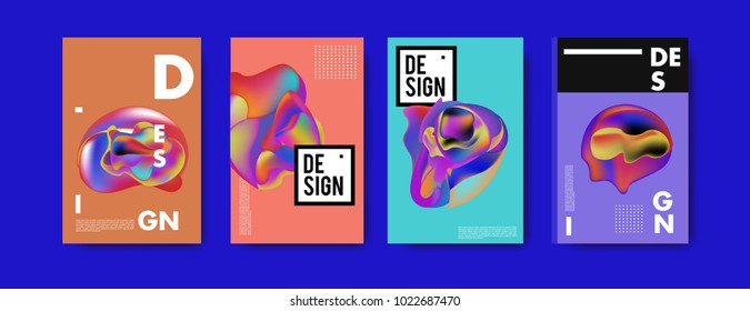 Abstract colorful liquid and curvy colors background for poster design. Blue, yellow, red, orange, pink and green. Vector banner poster template in Eps10.