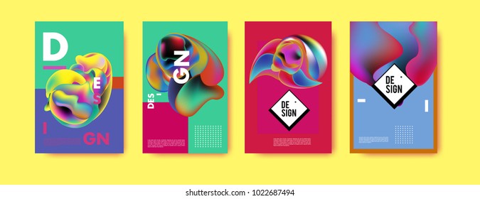 Abstract colorful liquid and curvy colors background for poster design. Blue, yellow, red, orange, pink and green. Vector banner poster template in Eps10.