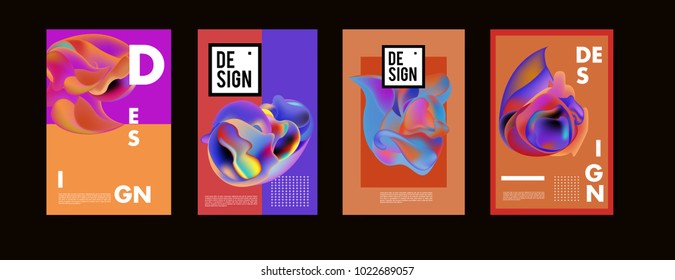 Abstract colorful liquid and curvy colors background for poster design. Blue, yellow, red, orange, pink and green. Vector banner poster template in Eps10.