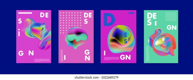 Abstract colorful liquid and curvy colors background for poster design. Blue, yellow, red, orange, pink and green. Vector banner poster template in Eps10.