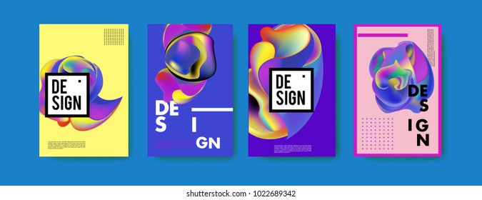 Abstract colorful liquid and curvy colors background for poster design. Blue, yellow, red, orange, pink and green. Vector banner poster template in Eps10.