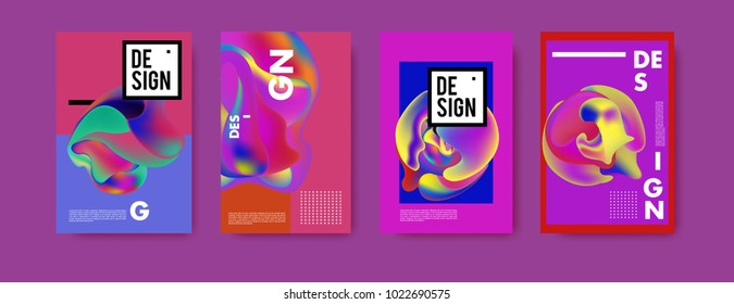 Abstract colorful liquid and curvy colors background for poster design. Blue, yellow, red, orange, pink and green. Vector banner poster template in Eps10.