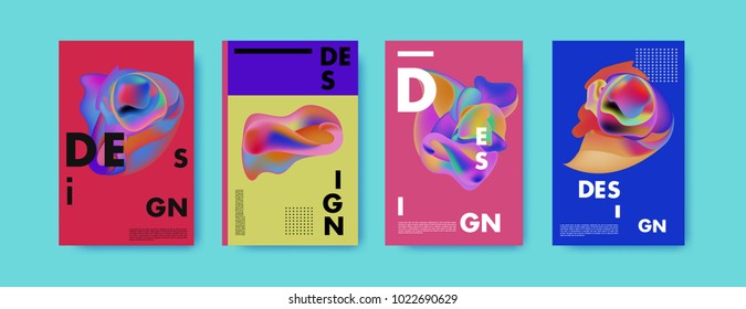 Abstract colorful liquid and curvy colors background for poster design. Blue, yellow, red, orange, pink and green. Vector banner poster template in Eps10.