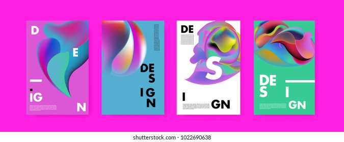 Abstract colorful liquid and curvy colors background for poster design. Blue, yellow, red, orange, pink and green. Vector banner poster template in Eps10.