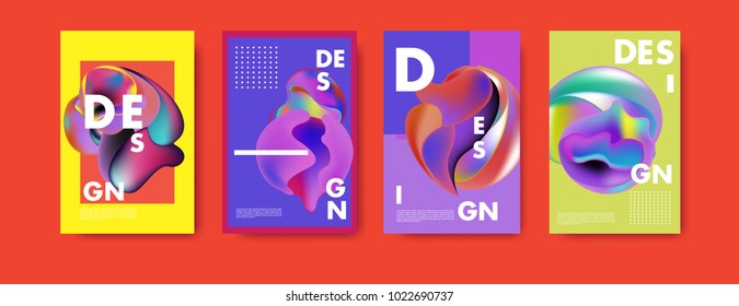 Abstract colorful liquid and curvy colors background for poster design. Blue, yellow, red, orange, pink and green. Vector banner poster template in Eps10.