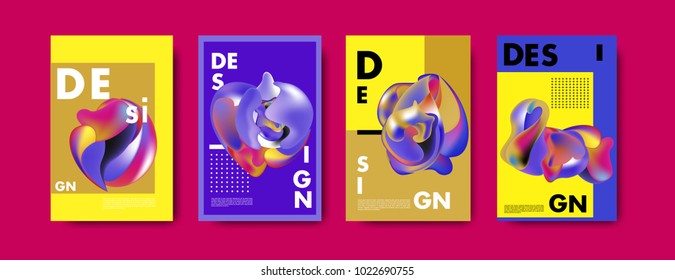Abstract colorful liquid and curvy colors background for poster design. Blue, yellow, red, orange, pink and green. Vector banner poster template in Eps10.