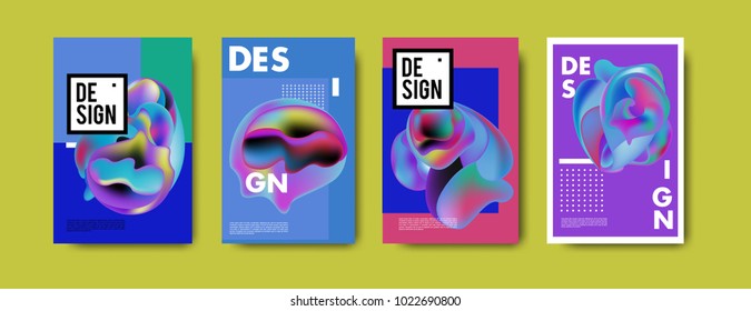 Abstract colorful liquid and curvy colors background for poster design. Blue, yellow, red, orange, pink and green. Vector banner poster template in Eps10.