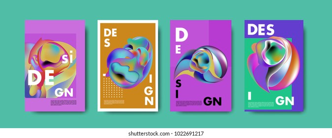 Abstract colorful liquid and curvy colors background for poster design. Blue, yellow, red, orange, pink and green. Vector banner poster template in Eps10.