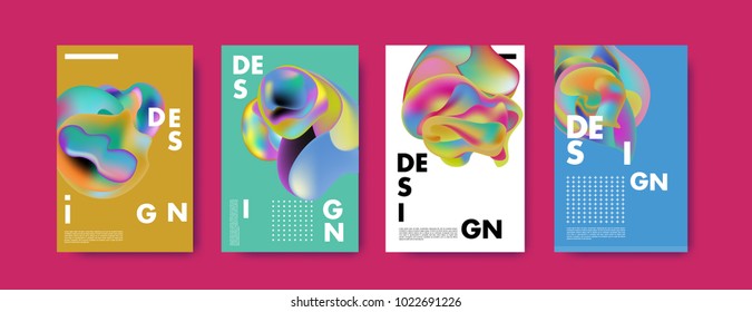 Abstract colorful liquid and curvy colors background for poster design. Blue, yellow, red, orange, pink and green. Vector banner poster template in Eps10.
