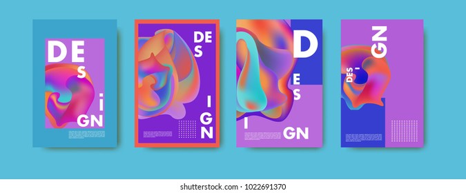 Abstract colorful liquid and curvy colors background for poster design. Blue, yellow, red, orange, pink and green. Vector banner poster template in Eps10.
