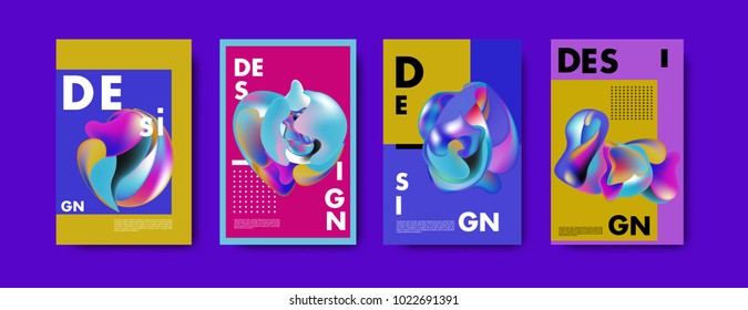 Abstract colorful liquid and curvy colors background for poster design. Blue, yellow, red, orange, pink and green. Vector banner poster template in Eps10.