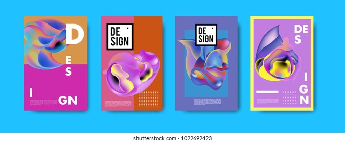 Abstract colorful liquid and curvy colors background for poster design. Blue, yellow, red, orange, pink and green. Vector banner poster template in Eps10.