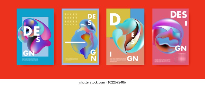 Abstract colorful liquid and curvy colors background for poster design. Blue, yellow, red, orange, pink and green. Vector banner poster template in Eps10.