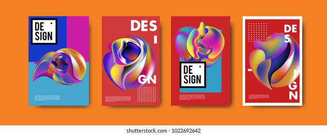 Abstract colorful liquid and curvy colors background for poster design. Blue, yellow, red, orange, pink and green. Vector banner poster template in Eps10.