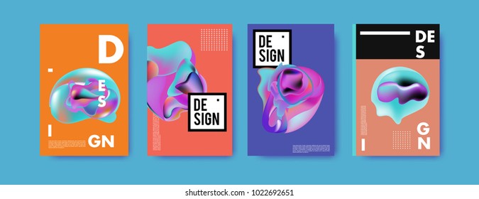 Abstract colorful liquid and curvy colors background for poster design. Blue, yellow, red, orange, pink and green. Vector banner poster template in Eps10.