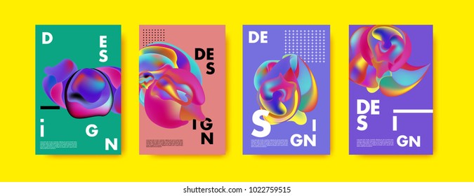 Abstract colorful liquid and curvy colors background for poster design. Blue, yellow, red, orange, pink and green. Vector banner poster template in Eps10.