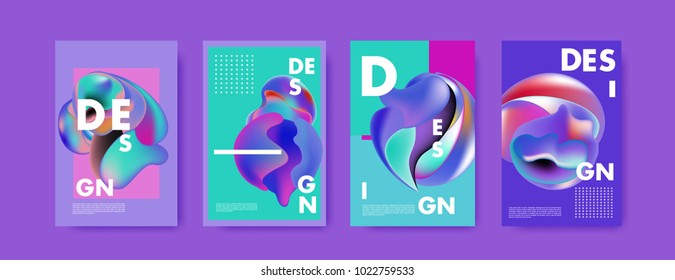 Abstract colorful liquid and curvy colors background for poster design. Blue, yellow, red, orange, pink and green. Vector banner poster template in Eps10.