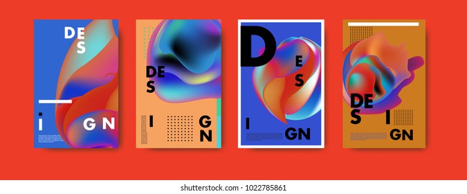 Abstract colorful liquid and curvy colors background for poster design. Blue, yellow, red, orange, pink and green. Vector banner poster template in Eps10.