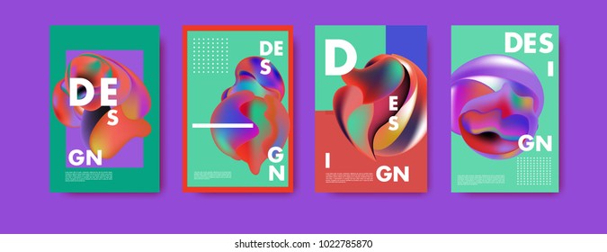 Abstract colorful liquid and curvy colors background for poster design. Blue, yellow, red, orange, pink and green. Vector banner poster template in Eps10.