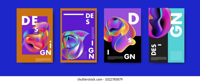 Abstract colorful liquid and curvy colors background for poster design. Blue, yellow, red, orange, pink and green. Vector banner poster template in Eps10.